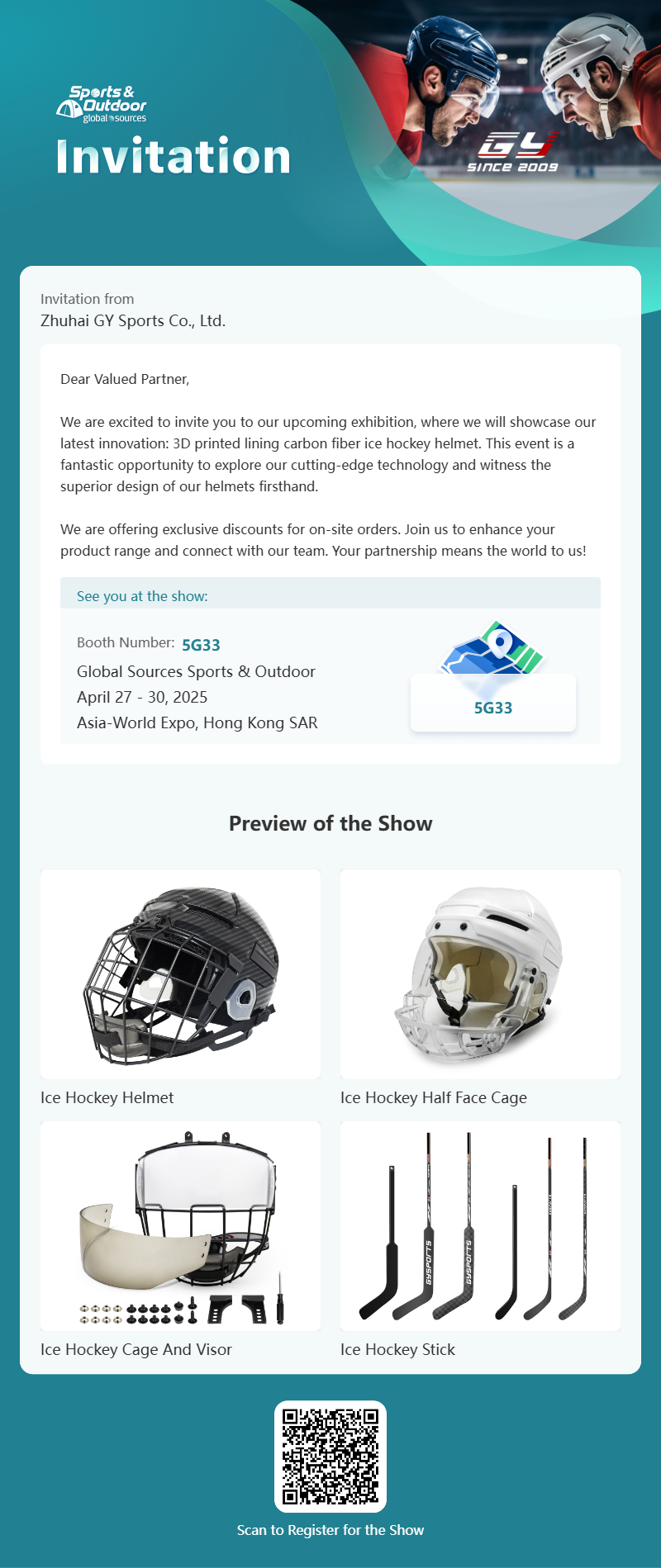 GY Global Sources Sports & Outdoor, 27-30 aprel 2025-ci il, Asiya-Dünya Sərgisi, Honq-Konq SAR, Stand nömrəsi. 5G33